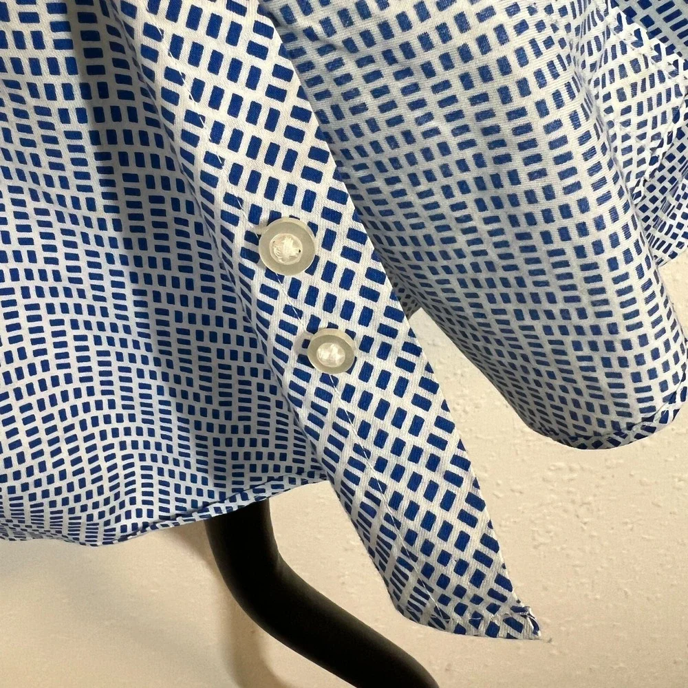 Sean John Long Sleeve Blue White French‎ Cuff Button Down Men's Size 16 - 34/35
